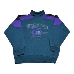 Vintage 90s IOU Spell Out Multicolor Turtleneck Sweatshirt‎ Men’s Medium